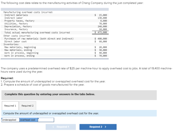 The following cost data relate to the manufacturing activities of Chang Company during the just completed year: $ 15,000 130,
