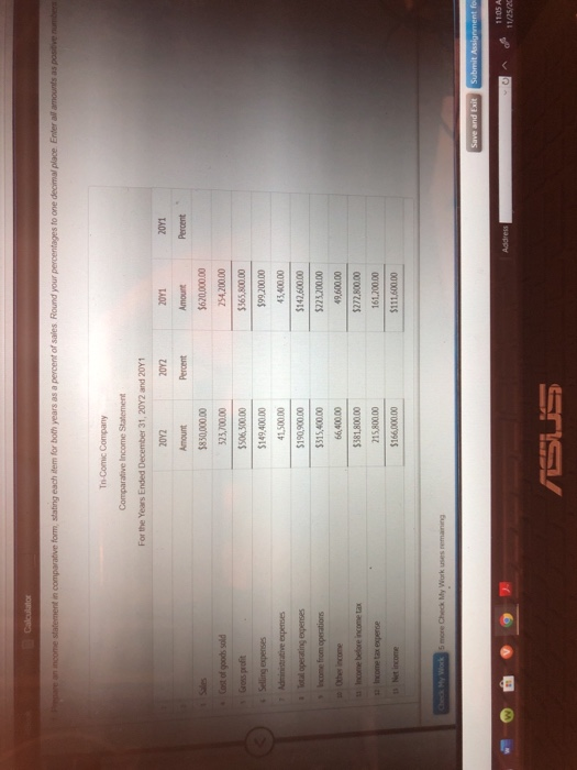 are an income statement in comparative form, stating each item for both years as a percent of sales. Round your percentages t