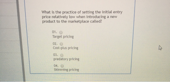 What is the practice of setting the initial entry price relatively low when introducing a new product to the marketplace call