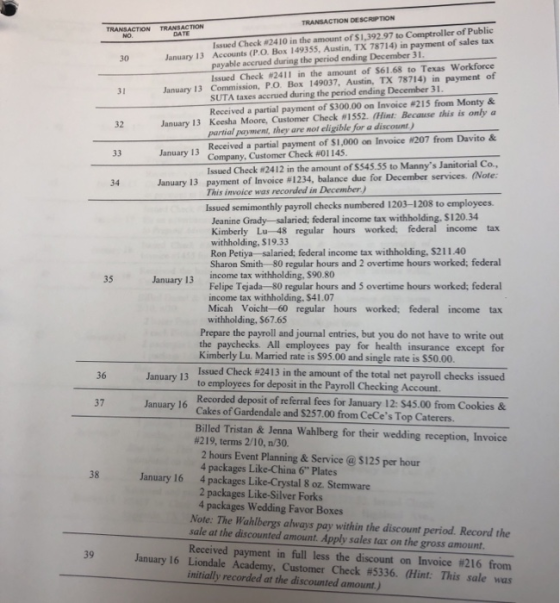 30 33 TRANSACTION TRANSACTION TRANSACTION DESCRIPTION DATE Issued Check #2410 in the amount of $1,392.97 to Comptroller of Pu
