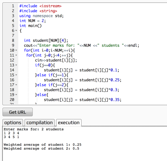 1 #include <iostream> 2 3 using namespace std; 4 int NUM -2; 5 int mainO #include <string» 7 int student [NUM] [4]; cout<< E