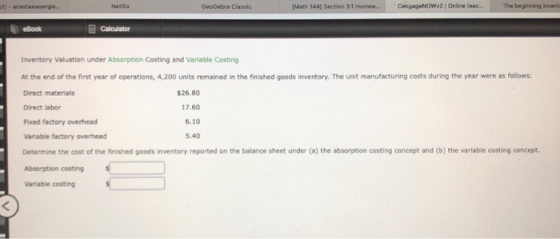 Netflix GeoGebra Classe Math 144] Section 1 Home CengageNOWV2 Online The beginning invent Book Calculator Inventory Valuation