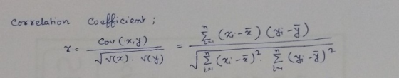 Correlation Cov(x,y) vrea). vey) = (x - x) (ai-y) 3 (4-5)? Ž (7: -3)?