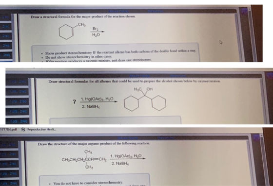 Draw a structural formula for the major product of the reaction shown HO 2reg 2re • Show product stereochemistry IF the react