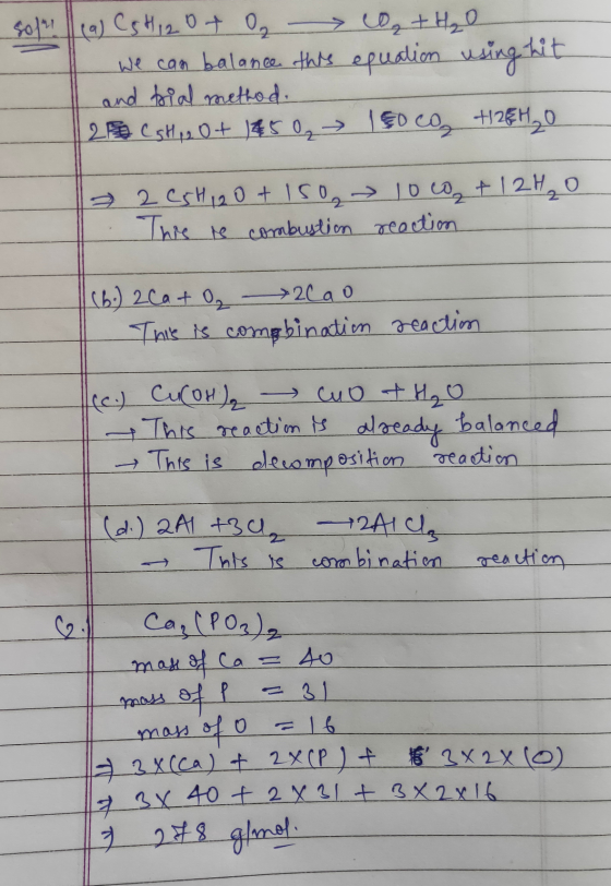sopru (a) CSHI 2 of 2 - 0₂+H₂O we can balance this equation using hit and trial method. 2 st pe 0+ 1850 → 180 co +2EH₂O 2 2 C