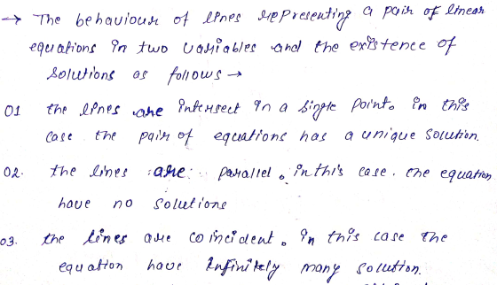 + The behaviour of lines lip presenting a parisk of limeas equations in two variables and the existence of Solutions as follo