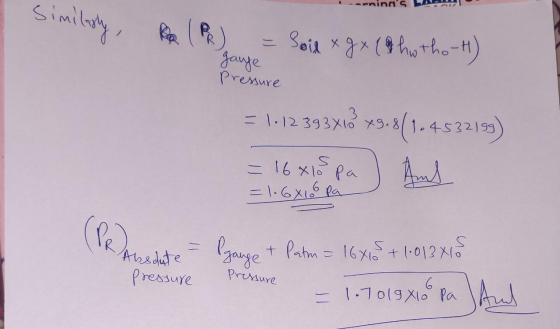 Similary (R) Sain *9th-) gaye Presure 1.12 393Xlo 9.81.453219 16 x10 Pa 1.6X16 Pa + 1.012 Xo gage Patm 16% t012MS Arsdute Pre