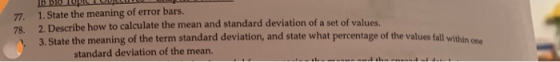 77. 78. IB B10 LUULUULLULLU 1. State the meaning of error bars. 2. Describe how to calculate the mean and standard deviation