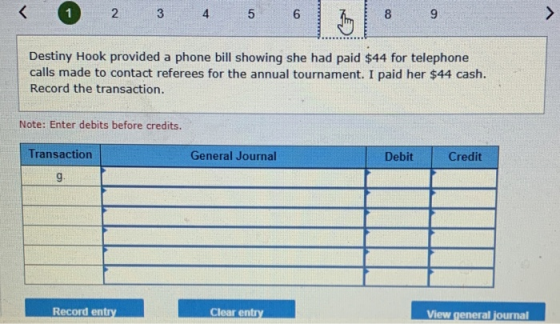 2 3 4 5 6 8 9 Destiny Hook provided a phone bill showing she had paid $44 for telephone calls made to contact referees for th