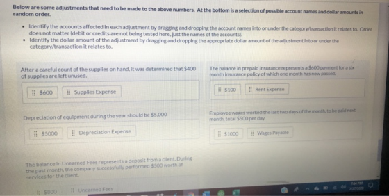 Below are some adjustments that need to be made to the above numbers. At the bottom is a selection of possible account names