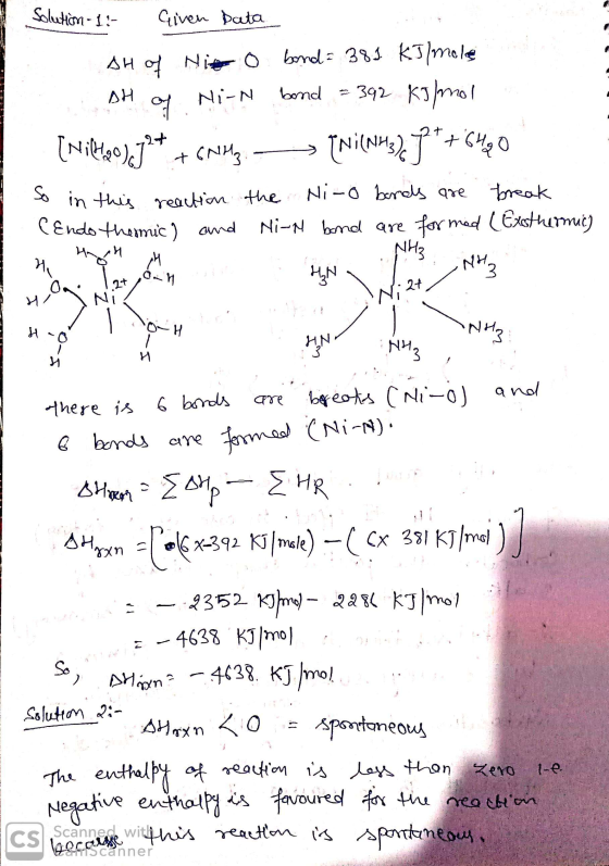 I Solution - 17 Given Data AH of Nit o band= 381 kJ/mole pH of Hi-n bond = 392 kJ/mol [Nilteo,jft + CNYE —> Inilahs)*+5480 So