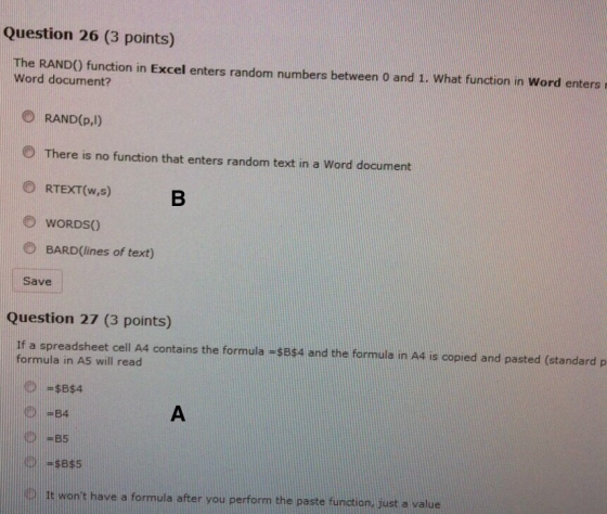 Question 26 (3 points) The RAND() function in Exce