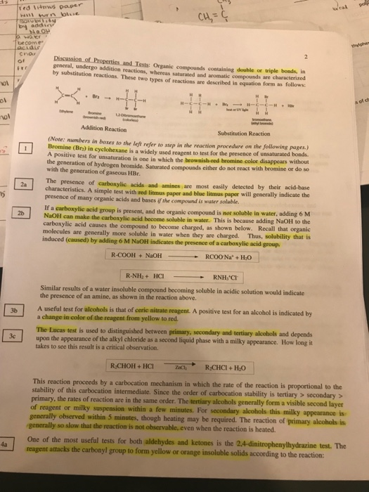18 w paper 1 we by addin trecome char Discussion of Properties and Test Ora general undergo dition reactions, whereas by subs