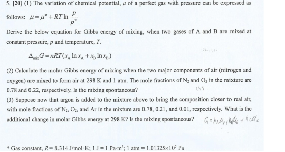 5. [20 (1) The variation of chemical potential, u