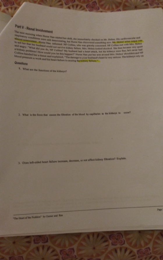 Part V. Renal Involvement Nimoy cond when we by Nurse morning when Nur Nan started the shin shemal e y conditions were still