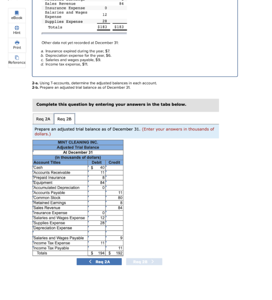 084 Sales Revenue Insurance Expense Salaries and Wages Expense Supplies Expense Totals eBook _28 28 $183 $183 $183 Hint Other