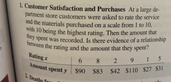 1. Customer Satisfaction and Purchases At a large de- ent store customers were asked to rate the service and the materials pu