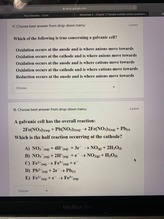 A docs.google.com C Post Attendee - Zoom Worksheet 2 - Chapter 17 Sample multiple choice questions.. 17. Choose best answer f