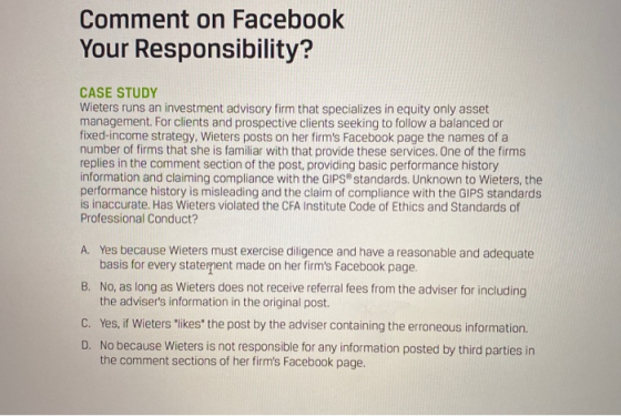 Comment on Facebook Your Responsibility? CASE STUDY Wieters runs an investment advisory firm that specializes in equity only