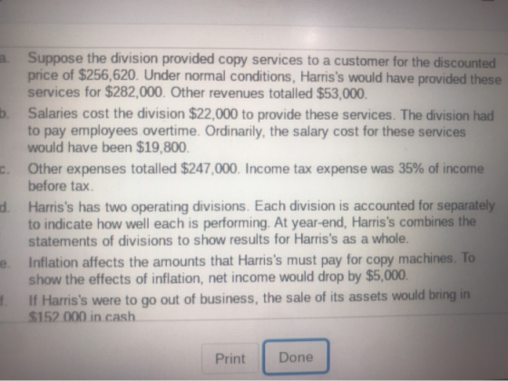 a Suppose the division provided copy services to a customer for the discounted price of $256.620. Under normal conditions, Ha