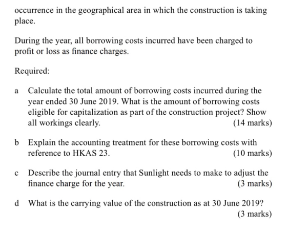 occurrence in the geographical area in which the construction is taking place. During the year, all borrowing costs incurred