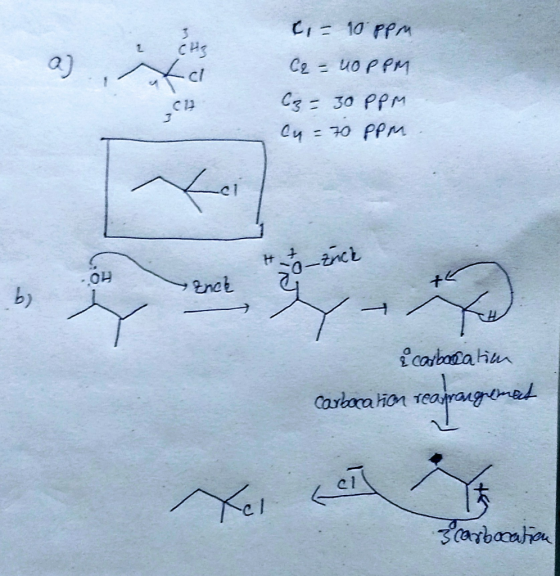 CH, с = 10 re Се = 40 Рем C3 - 30 Рем Cu = 70 PPM на фесі Ence i carboration Corberation rearrangement к, ат 3 carbocation