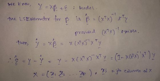 we krea, X+ Model -1 tne LSEAadorfr is f-(XTx) y pTNided (7x)i ther yxp X (NXTY 13 2 = Y- Y - x(xxxTy - (1- xxY (21 2 ) =jth