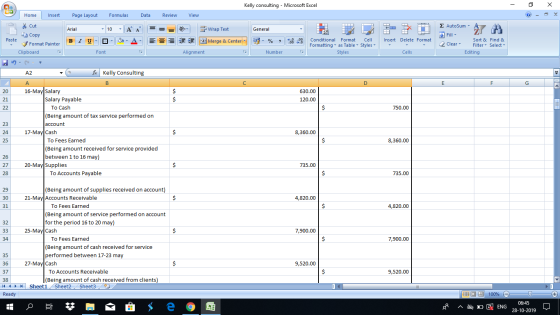 Kelly consulting - Microsoft Excel - X Home Insert Page Layout Formulas Data Review View Arial - General 1 Wrap Text Merge &