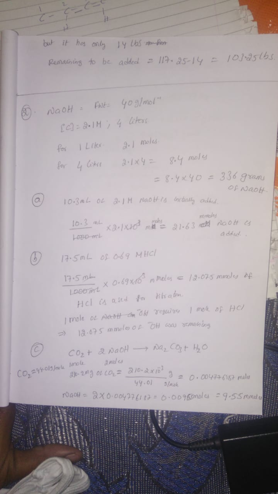 but it has only Remaining to be 14 Lbs & fer added = 117. 25-14 = 101-25 (55. 6. WooH Fhut 90 g/mol [C] = 2.1M) 4 liter for 1