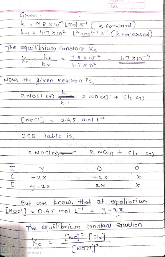 Dale. Gi he qbrium constant K.c 1 C -able is 2-х toe o, thot at equilibri 2 canner