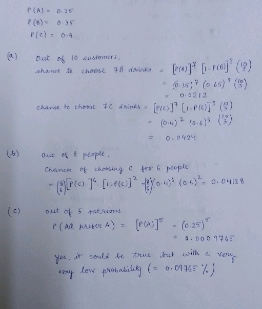 P(A)O 25 r (8) 0-35 a) Out e lo customers hance to chees ⑥39 (0.65) 3(3) 0.0212 o.0 424 out ot 8 peeple, Chanes ot chesing