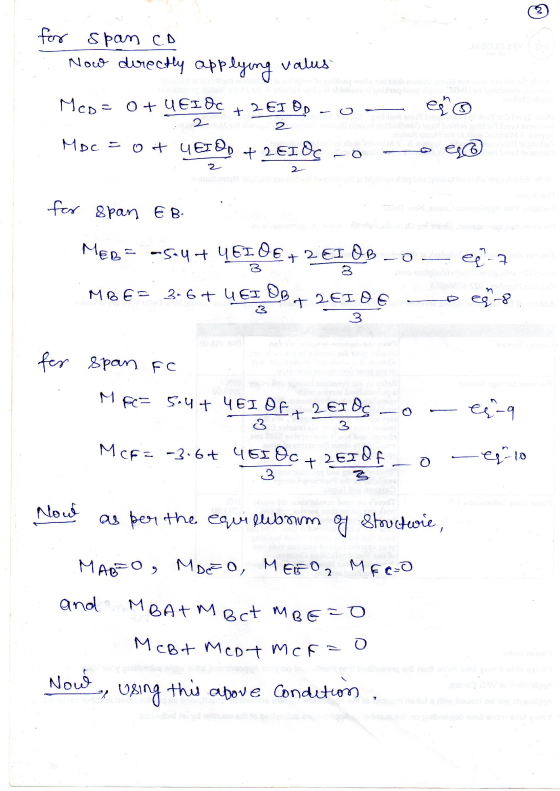 for span CD Now directly applying valus McD = esh O 2 0+ UEIOC 2 EI OD 2 Moc = o it Y EIQp + 2 EI OG o eso 2 for span EB- o e
