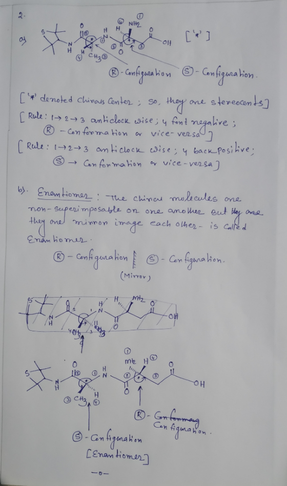 oy [] ®- Configusa hion - Configuration. [t denoted Chinaus center; so, they are stereocents] [ Rule: 1*2 3 anticlock wise;