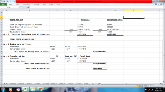 х XI - 95 Process Costing - Microsoft Excel (Product Activation Failed) File Home Insert Formulas Data Review View ♡ X Page L