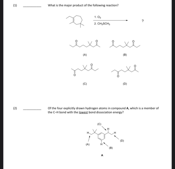 What is the major product of the following reaction? 1. Og z delo i 2. CH3SCHE ixi ixi yule (2) of the four explicitly drawn