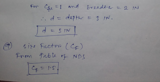 nd For breadtr =2 IN dep thr .d= = 3 IN. 3 IN size Facton (C) From Table rf NDS