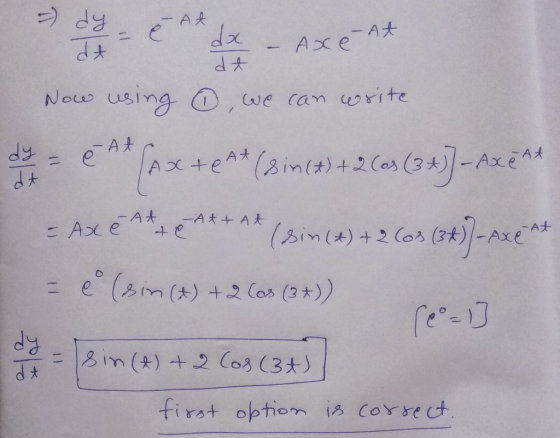 - dy_ě At dx – Axe At dt Now using ①, we can write d = e. At (x + 6+ (Sin (+) + 2 (03 (3*)] - Axe At - Axe At + A++ AX (sin (
