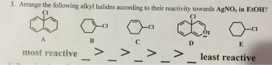 Arrange the following alkyl halides according to t