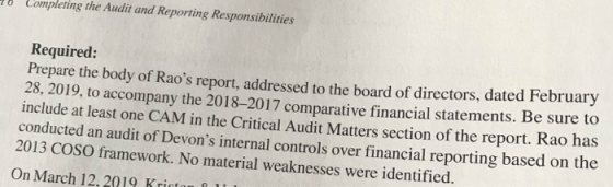 o completing the Audit and Reporting Responsibilities Required: Prepare the body of Raos report, addressed to the board of d