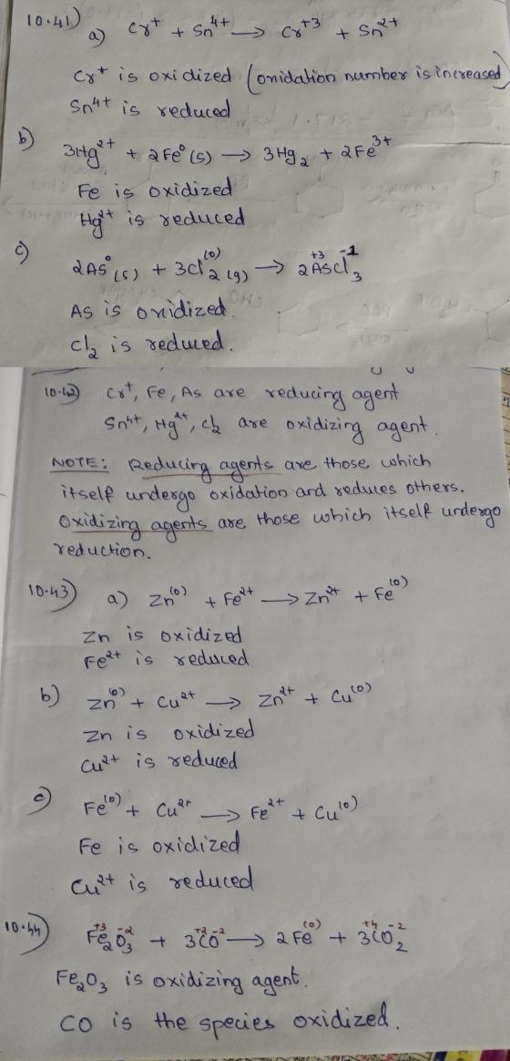 10:41) ext + Sht cxtz + Shet 2t 3itg +2F3t cxt is oxidized Comidation number is inexeased Snit is reduced b ta Fe (6) 3 Hg a