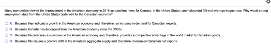 Many economists viewed the improvement in the American economy in 2016 as excellent news for Canada. In the United States, un