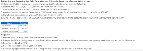 Estimating and Recording Bad Debt Estimates and Write-offs; Reporting of Accounts Receivable At December 31, 2020, its annual