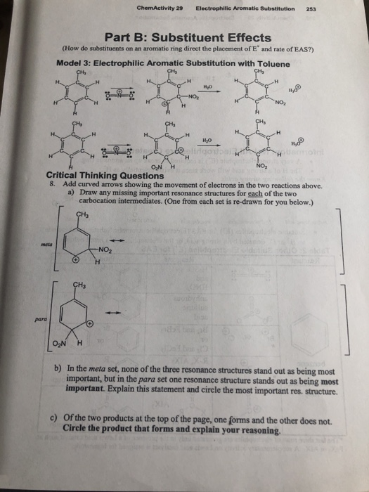 ChemActivity 29 Electrophilic Aromatic Substitution 253 Part B: Substituent Effects (How do substituents on an aromatic ring