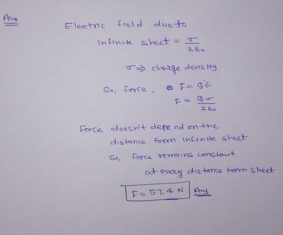 Ave Eleetmc feld dueto infinite sheet 仁= @ Force doesnt defend on-the ast everey dis-tance from Sheet