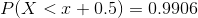 P(X< x+0.5)=0.9906