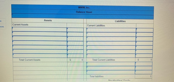 www. Inc. Balance Sheet Assets k Liabilities Current Assets Current Liabilities nces Total Current Assets 0 Total Current Lia