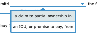 -mitri the f a claim to partial ownership in buy 1 an IOU, or promise to pay, from