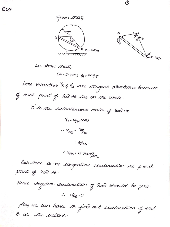 Anos Gireen that, 40mm I 30 YA VA=6m/s पागा Hey 6mis We throw that, OA 20:4M; VA=6m) 6 Here velocities VAE VB are tangent dir