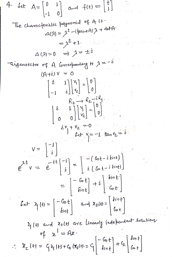 4. Let A=10 l and flt) = 1 1-1 od 1. The characteristic polynomial of A is. A() = 72-(faceA) + delta = y2 +1: 5 4(2)=0 + 1 =