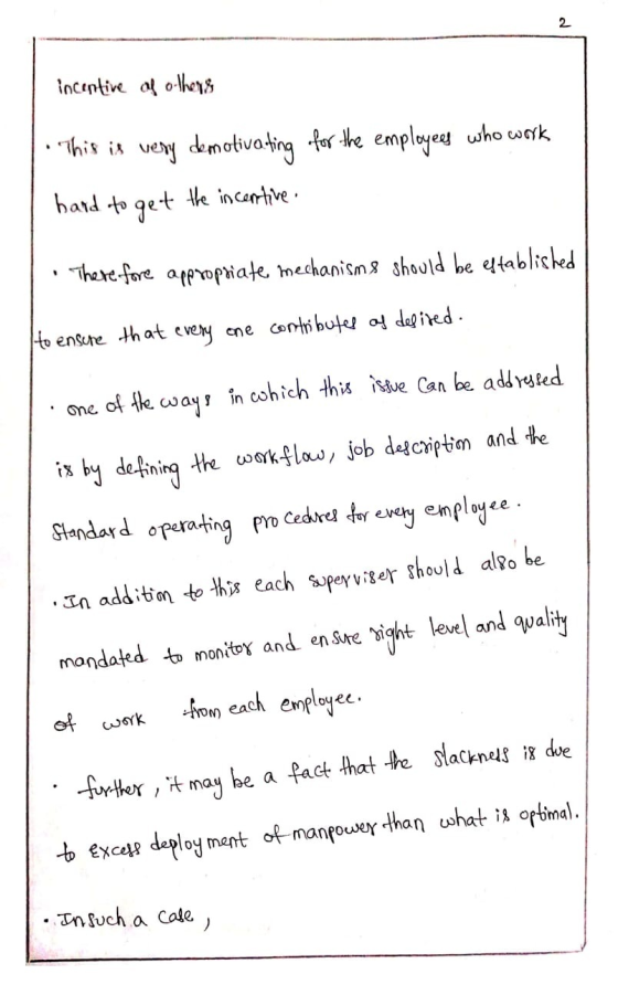 incentive of others * This is very de motivating for the employees who work hard to get the incentive. . Therefore appropriat